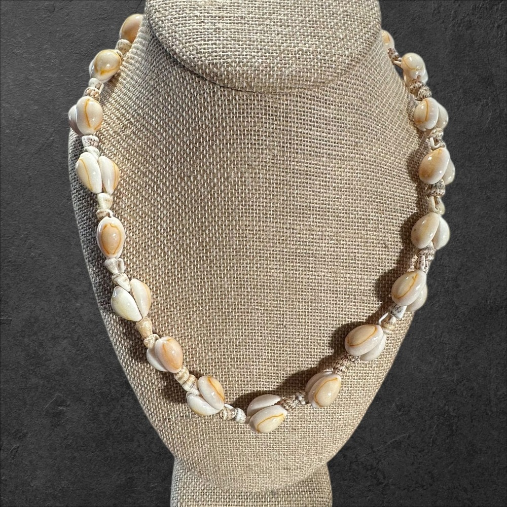 Vintage Cowrie Shell Necklace‎ Long 34" Slip-On Natural Shell Boho Beach
